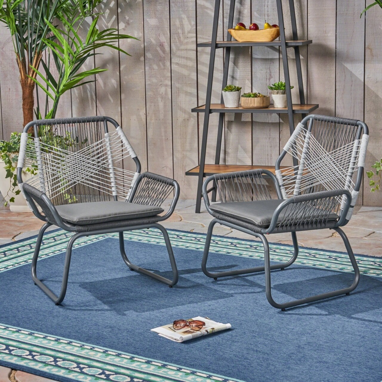 GDFStudio Gloria Outdoor Rope and Steel Club Chairs (Set of 2)